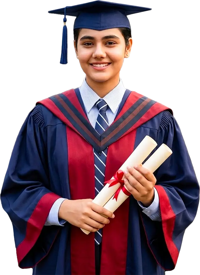 Graduate student holding US dual degree certificate